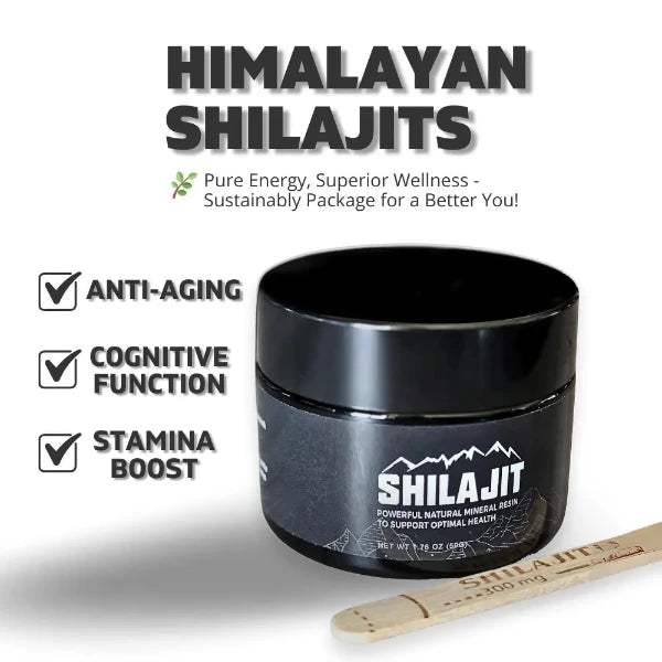 Himalayan Shilajit jar with scoop - Natural mineral resin for anti-aging, cognitive function enhancement, and stamina boost