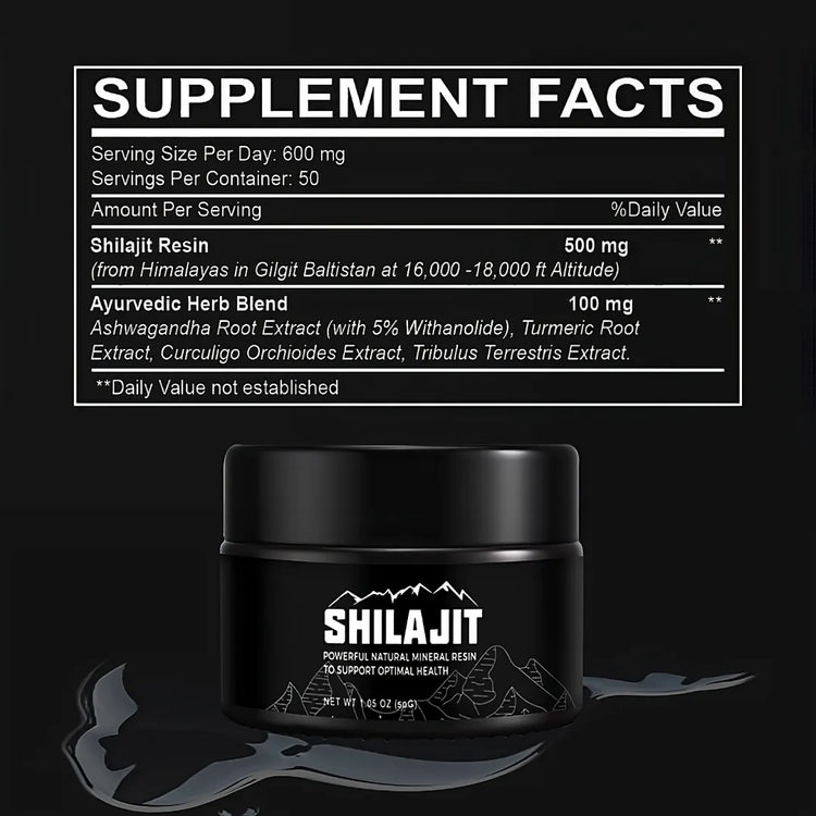 Supplement Facts of Pure Himalayan Shilajit – Premium Natural Energy and Wellness Booster